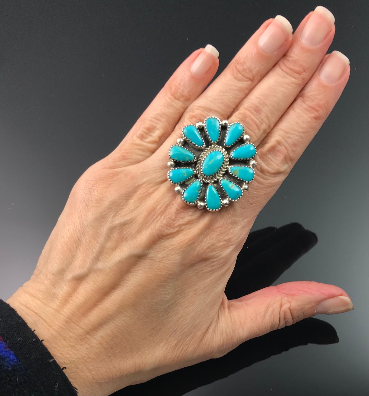 Turquoise Cluster Ring Navajo Native American Size 7 - Mike Platero