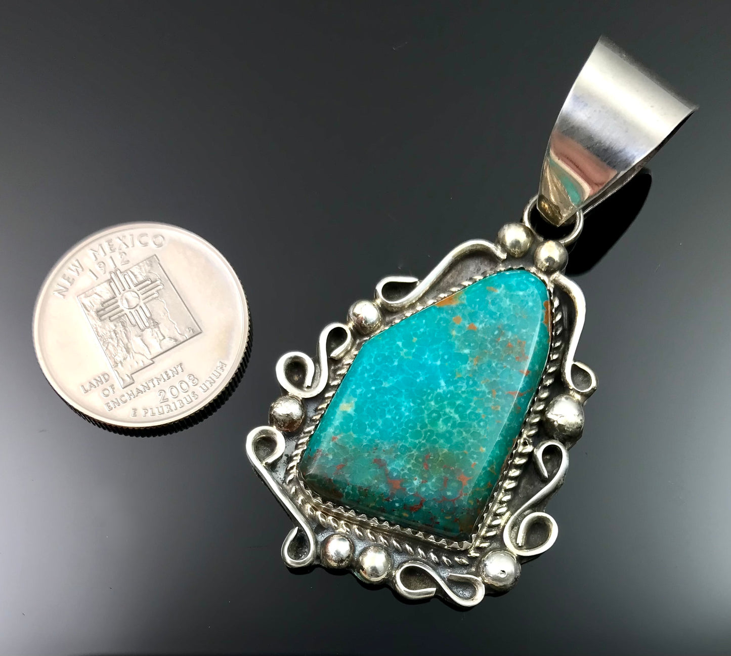 Bird's Eye Turquoise Native American Navajo Sterling Silver Necklace Pendant - KN