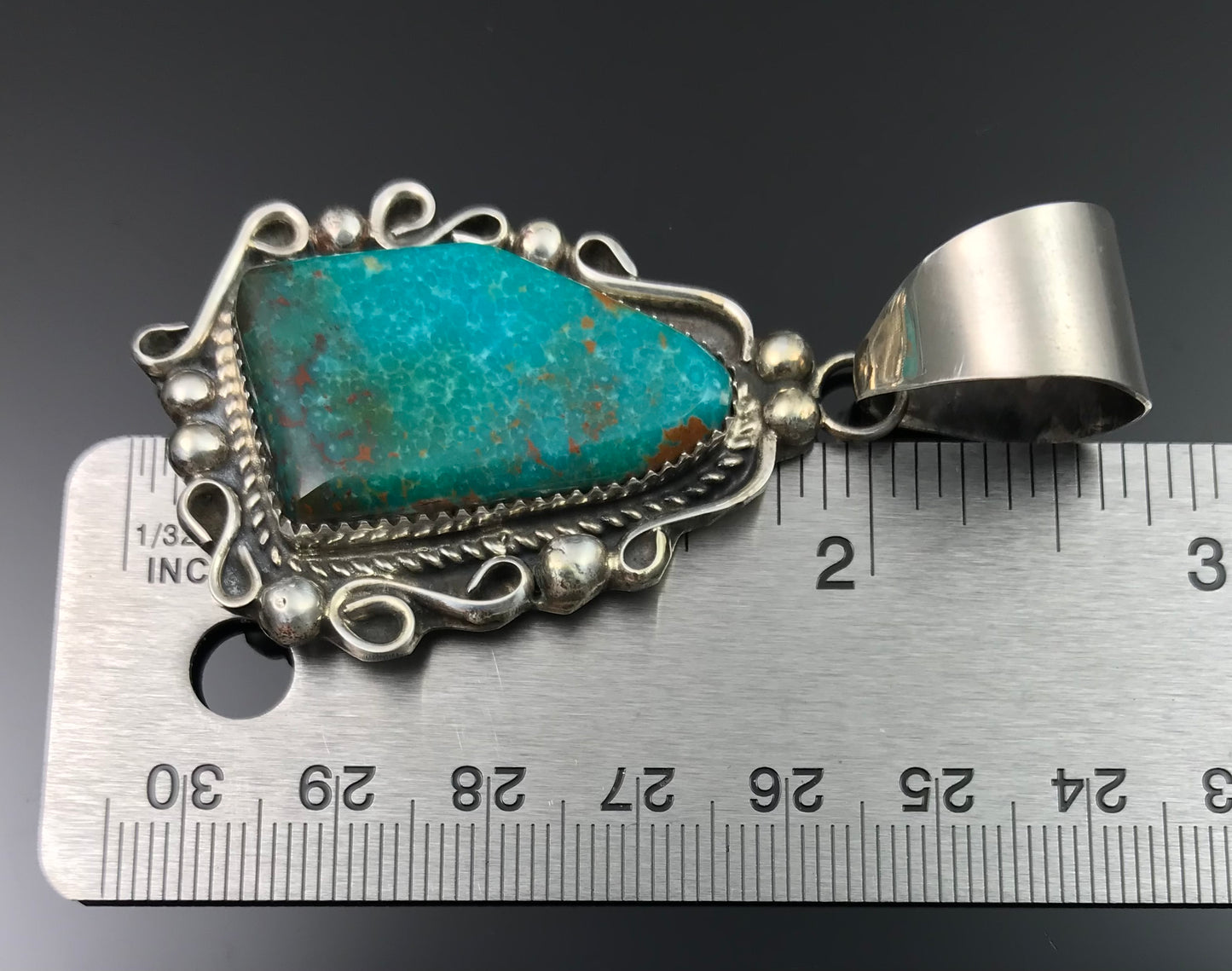 Bird's Eye Turquoise Native American Navajo Sterling Silver Necklace Pendant - KN