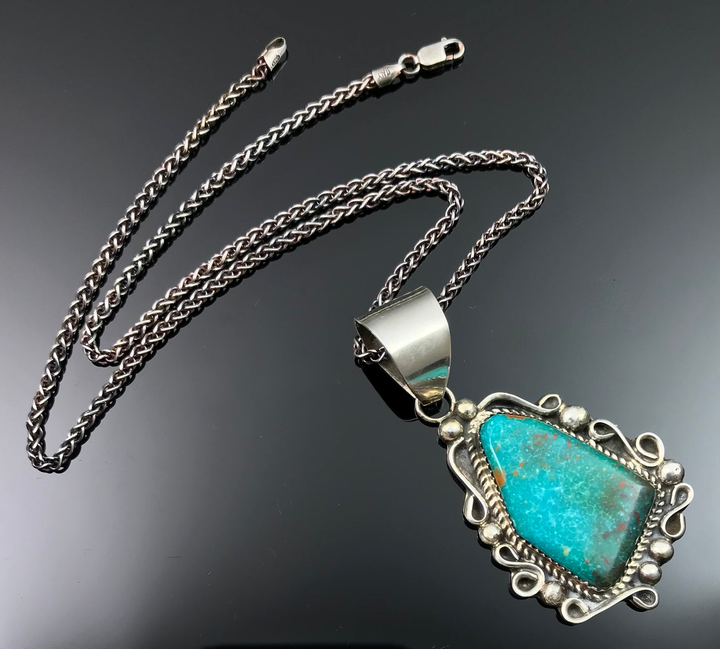 Bird's Eye Turquoise Native American Navajo Sterling Silver Necklace Pendant - KN