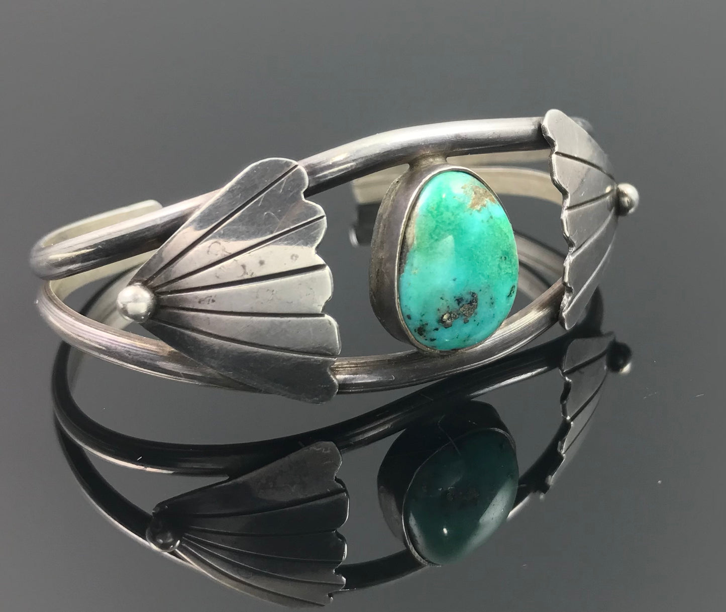 Morenci Turquoise Sterling Silver Cuff Bracelet Native American Navajo - Vintage