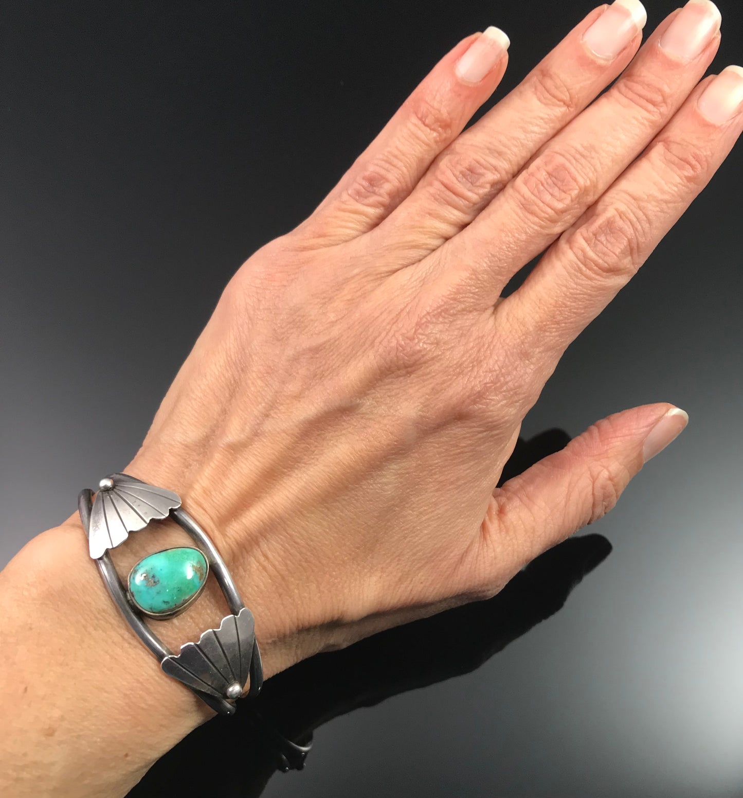 Morenci Turquoise Sterling Silver Cuff Bracelet Native American Navajo - Vintage
