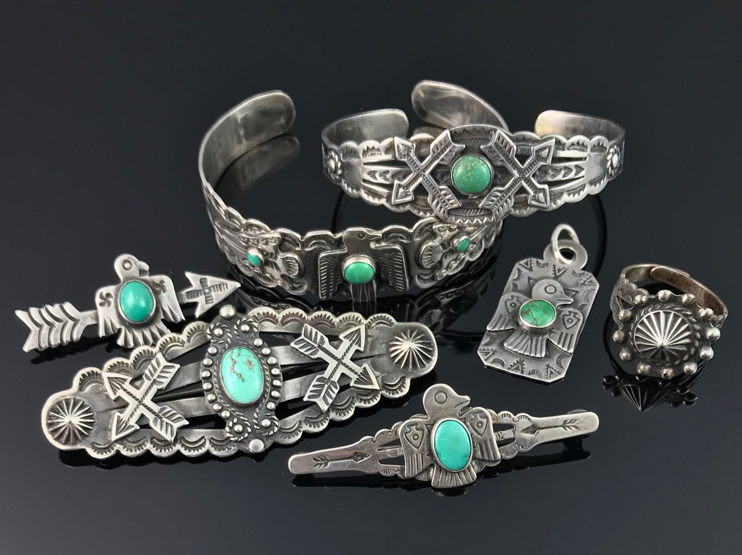 Small Wrist - Fred Harvey Turquoise Native American Navajo Cuff Bracelet Sterling Silver - Vintage