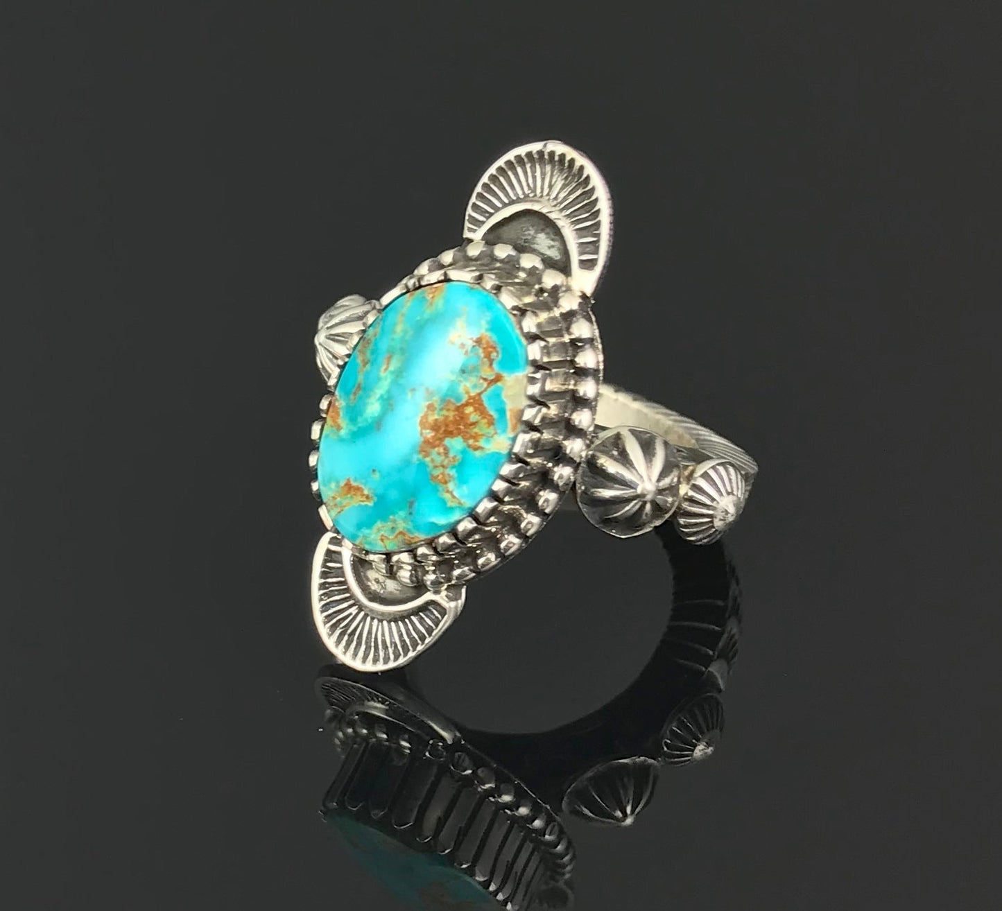 Blue Royston Turquoise Navajo Ring Size 8 3/4 Signed - Floyd Parkhurst