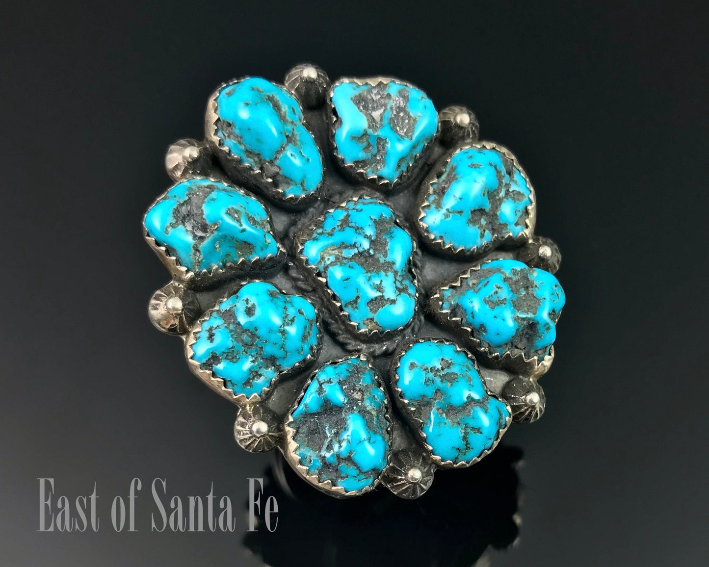 Sleeping Beauty Turquoise Nugget Cluster Ring Navajo Adjustable Size Signed - Arnold Goodluck