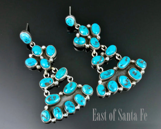 Sleeping Beauty Turquoise Navajo Cluster Dangle Earrings Signed - Francis