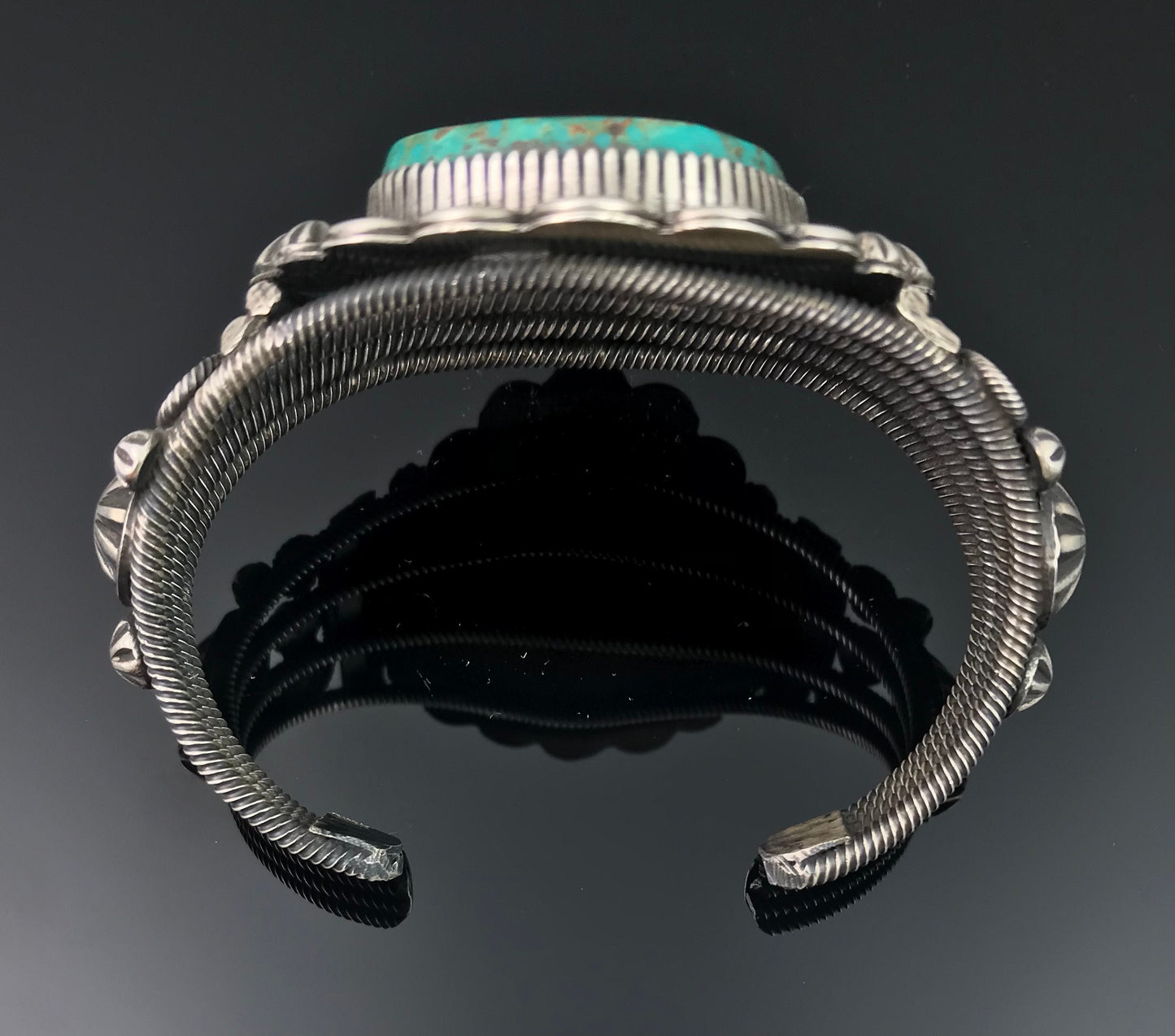 Elaborate Traditional Turquoise Navajo Cuff Bracelet Signed - Richard Jim