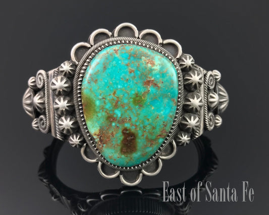 Elaborate Traditional Turquoise Navajo Cuff Bracelet Signed - Richard Jim