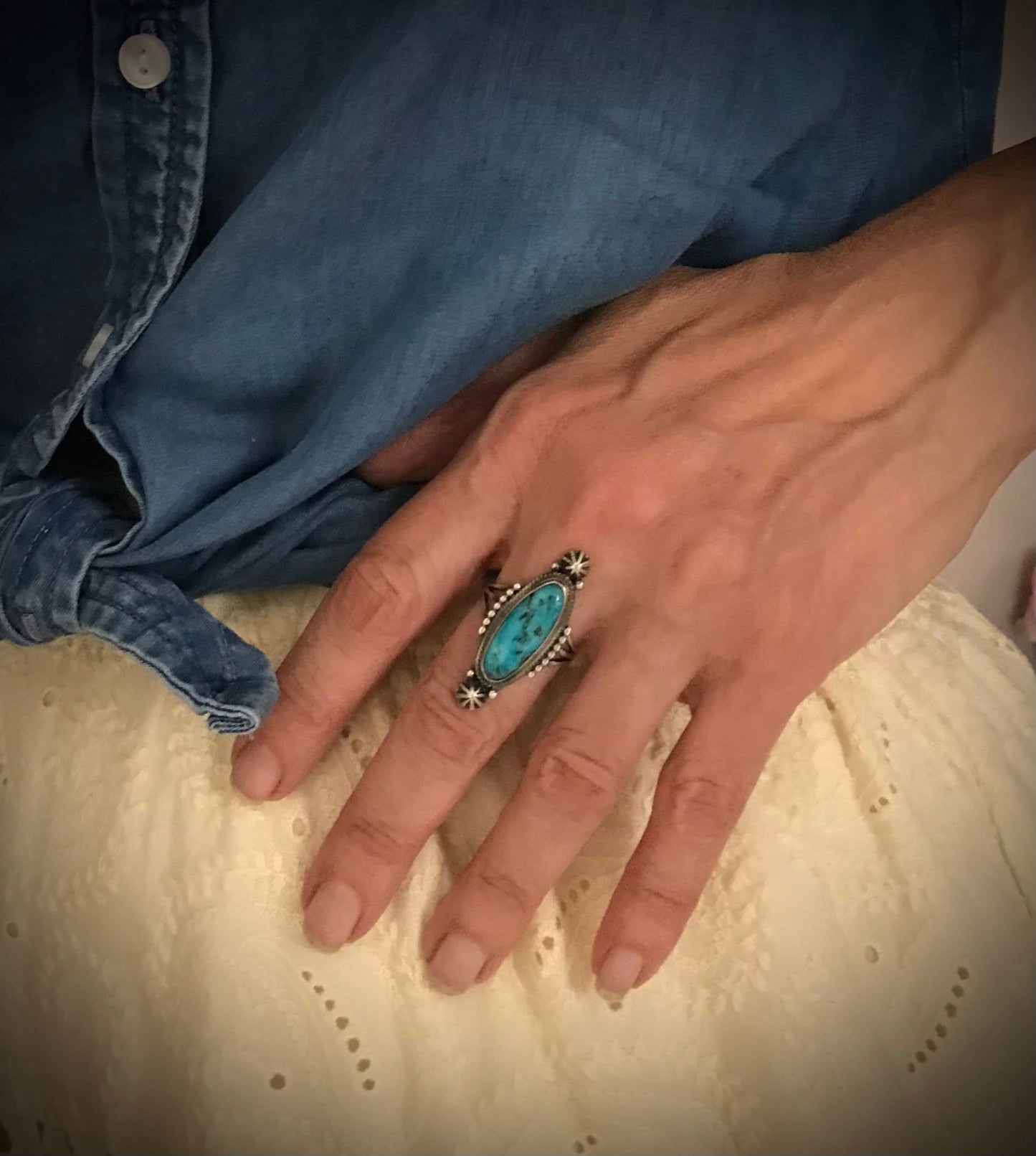 Turquoise Ring Native American Navajo Sterling Silver Size 8
