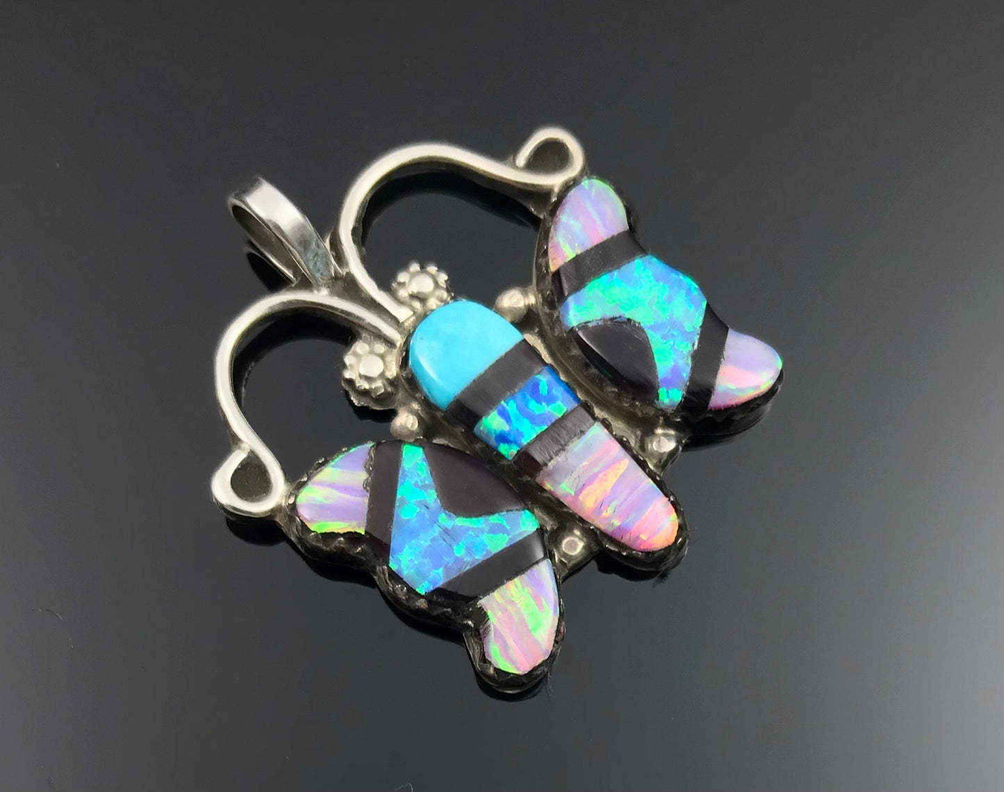 Vintage Butterfly Inlay Pendant & Earrings Zuni Signed - Lolita Milani