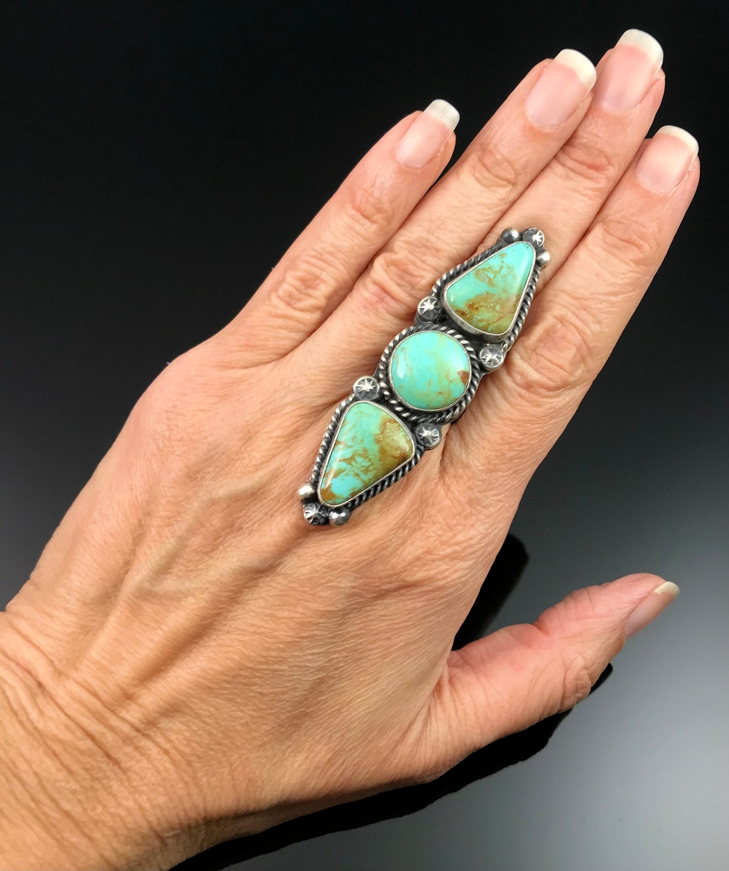 Turquoise Navajo Native American Ring Adjustable Signed: Augustine Largo