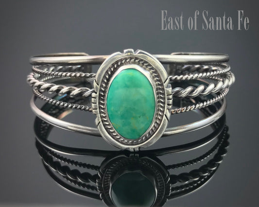 Twist Wire Green Turquoise Native American Navajo Cuff Bracelet Signed - A.S.