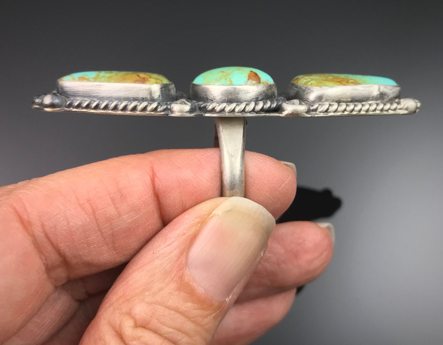 Turquoise Navajo Native American Ring Adjustable Signed: Augustine Largo