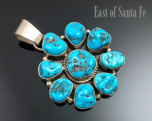 Sleeping Beauty Turquoise Navajo Cluster Pendant Signed  - Fred Peters