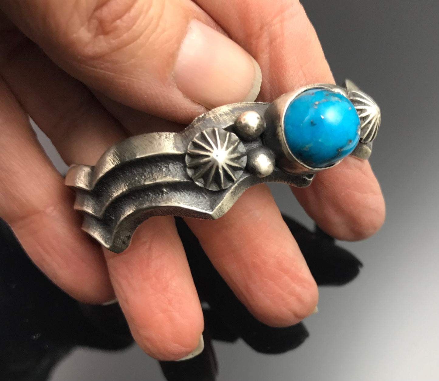 Morenci Turquoise Tufa Cast Navajo Cuff Bracelet Signed - Chimney Butte