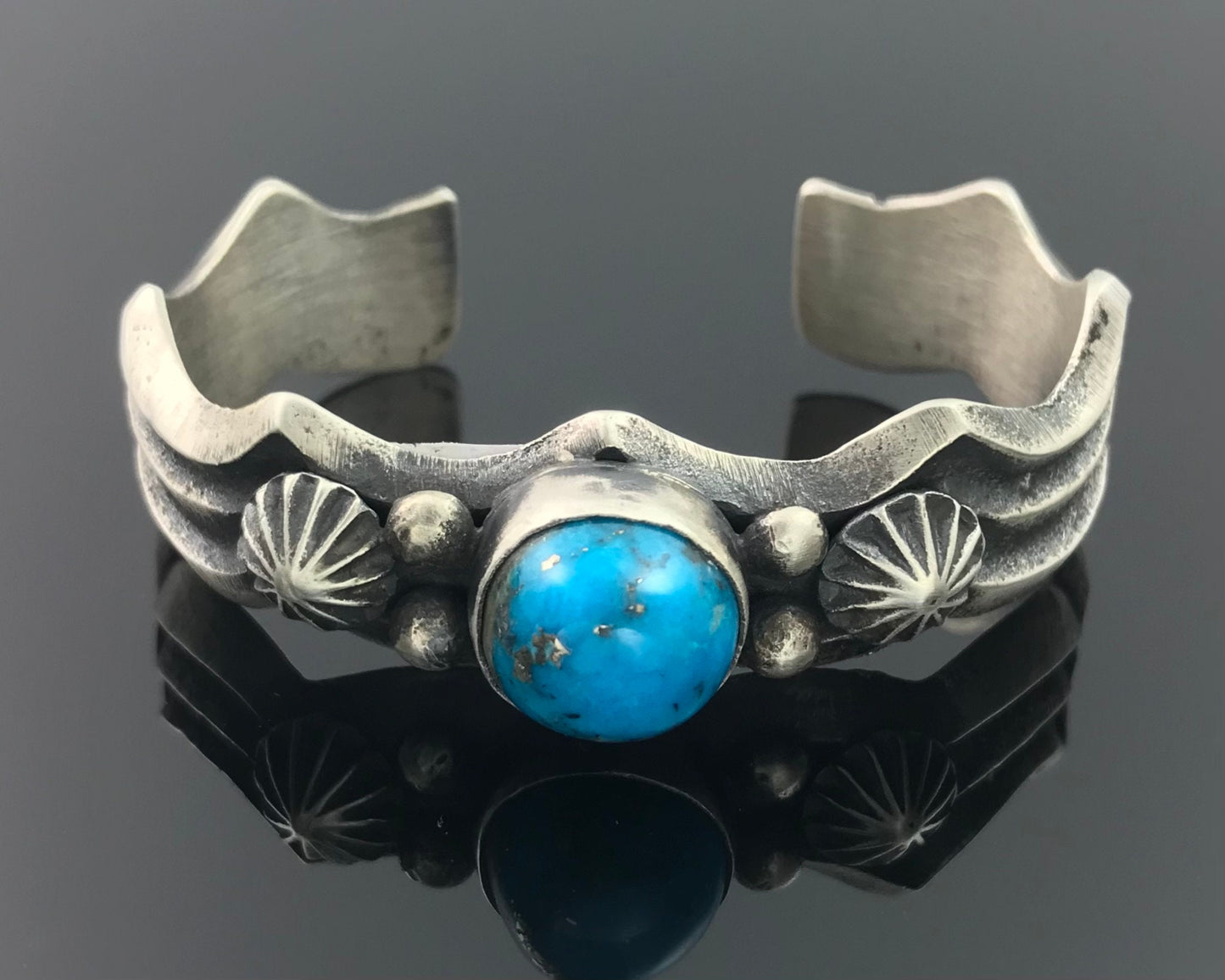 Morenci Turquoise Tufa Cast Navajo Cuff Bracelet Signed - Chimney Butte